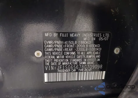 2008 Subaru Forester 2.5X z USA, uszkodzony, nr VIN JF1SG65678G709098